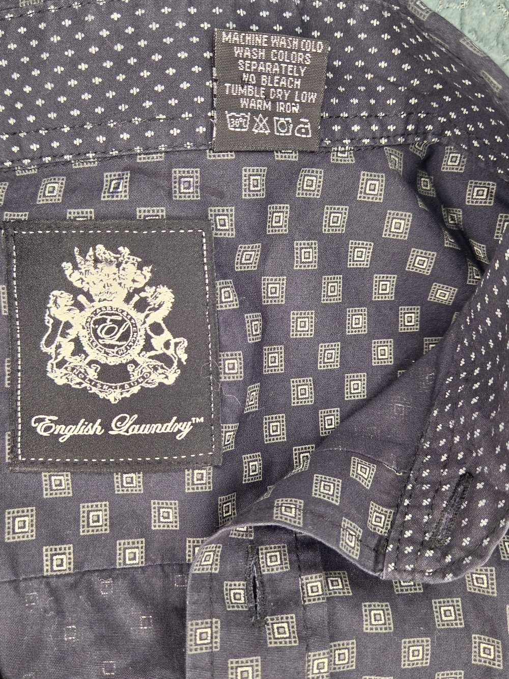 English Laundry Size L Men’s Black Geo Print Button-Up Shirt - Picture 7 of 10